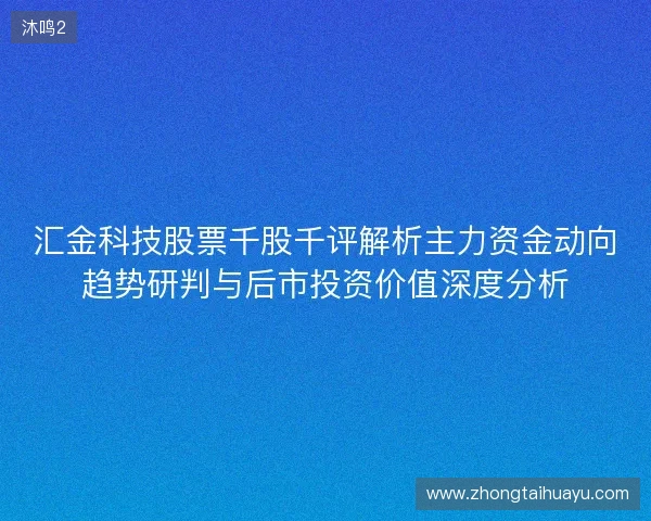 汇金科技股票千股千评解析主力资金动向趋势研判与后市投资价值深度分析